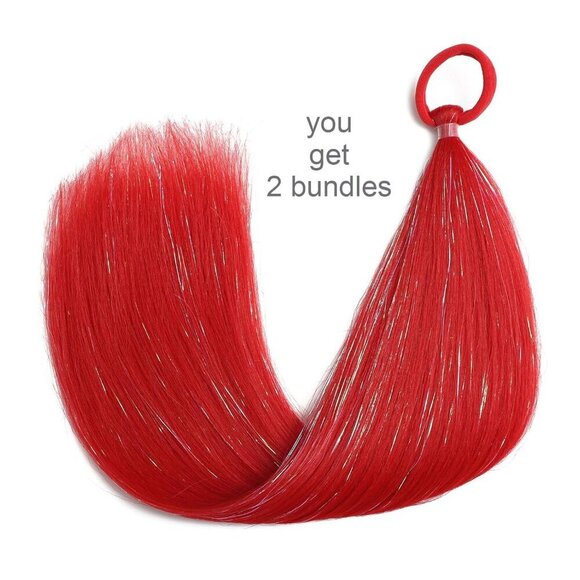 Red Ponytail Hair Extensions Synthetic 20 Inch 2 Pack Wavy Festival Accessories main image 6